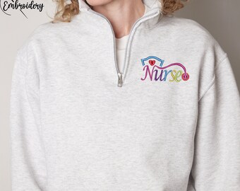 Embroidered Nurse Pullover Sweater, Heart Stethoscope Quarter Zip, Medical Assistant Quarter Zip, Embroidery Stethoscope Pullover (995MR)