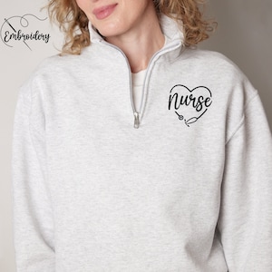 Embroidered Nurse Quarter Zip Sweatshirt, Nurse Heart Stethoscope Sweatshirt, Registered Nurse Quarter Zip, Embroidered RN Pullover (995MR)