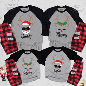 Custom Christmas Reindeer Raglan, Matching Family Christmas Raglan, Rudolph Raglan Shirt, Custom Matching Reindeer Family Baseball Shirt image 1