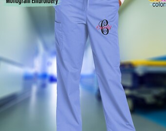Custom Embroidered Women's Scrub Pant, WorkFlex Flare Leg Cargo Uniform,  Hospital Scrub Pant, Company Logo Pant (WW4750)