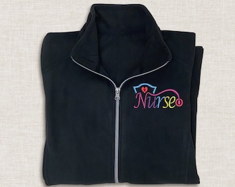 Embroidered Nurse Jacket, Heart Stethoscope Fleece Jacket, Medical Assistant Jacket, Colorful Stethoscope Jacket, Embroidery RN Jacket L223