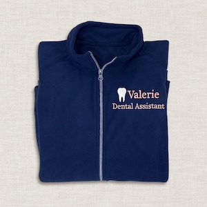 Custom Embroidered Dental Assistant Jacket, Personalized Dental Assistant Full Zip Up Jacket, Embroidery Mini Tooth Microfleece Jacket L223