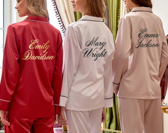 Satin Long Pajamas Set, Bridesmaid Satin Pajamas, Satin Pajama Set, Bachelorette Party Pajamas, Maid of Honor, Long Pants Pajamas (DS204L)