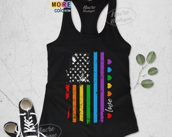 Rainbow American Flag Tanks, Gay Pride Tanks, Rainbow LGBT Tanks, LGBT Pride Outfits, LGBT Equality Tank Top, Gay Lesbian Tank Top