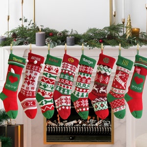 Custom Knitted Christmas Stockings, Custom Christmas Stocking, Family Christmas Stocking, Custom Embroidered Christmas Stocking