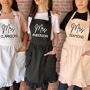 Personalized Ruffled Apron, Custom Name Women Apron, Mrs Apron, Custom Mrs Ruffled Apron, Apron For Women, Cute Bridal Shower Gift