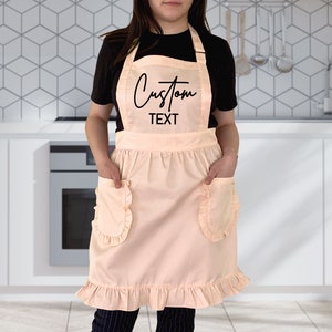 Custom Text Ruffled Apron, Personalized Apron For Women, Custom Women Aprons, Custom Gift for Women Frilly Aprons, Ruffled Apron For Women