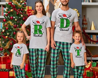 Monogrammed Family Christmas Shirt, Christmas Shirts With Name, Personalized Initial Family Christmas Shirt, Plaid Initial Xmas Party Shirt