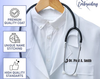 Personalized Embroidered Lab Coat with Name, Custom Name Medical Coat, Custom Long Lab Coat, Personalized Embroidered Physician Jacket