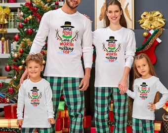 Some People Are Worth Melting For Long Sleeve Shirt, Matching Family Christmas Shirt, Snowman Family Long Sleeve, Family Winter Shirt