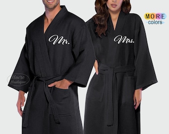 Mr and Mrs Robes, Couple Matching Waffle Robes, Personalized Waffle Spa Robes, Spa Cotton Robes, Wedding Honeymoon Gift, Anniversary Gift
