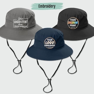 Custom Embroidered UV Bucket Hat, Custom Text Embroidery Bucket Hat, Custom Summer Hat, Personalized Logo Design, Custom Initial Hat (C948)