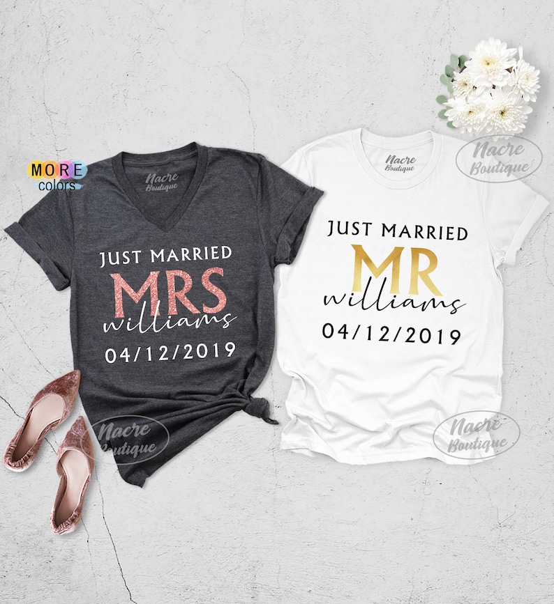 Mr and Mrs Just Married Shirt, Mr and Mrs Shirts For Honeymoon, Just Married Shirts For Couples, Mr and Mrs Shirt, Couples Honeymoon Shirts image 3