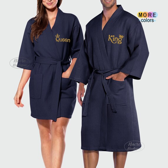 Elegant Cotton Waffle Robe, Thick Hooded Bath Wear, Natural Kimono