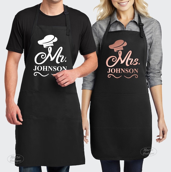 Mr And Mrs 2020 Aprons Wedding Gift Set Two Size Couples With Heart-Shaped Ring 