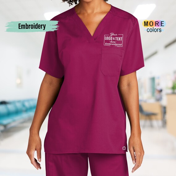 Embroidered scrub best sale tops