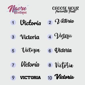 Puede incluir: Una imagen de dise&ntilde;o gr&aacute;fico que muestra 10 estilos de fuente diferentes para la palabra "Victoria". Las fuentes van desde la escritura cursiva hasta la negrita y la de bloque.