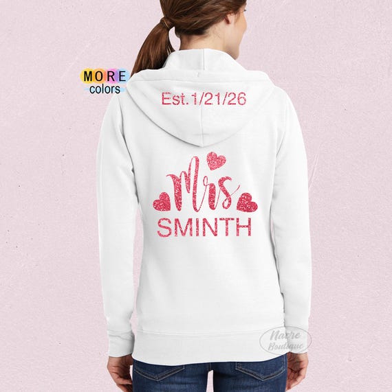 Bride Zip Up Hoodie, Mrs Zip Up Hoodie, Wife Hoodie, Personalized Mrs Hoodie, Honeymoon Hoodie, Bridal Sweatshirt, Wedding Hoodie
