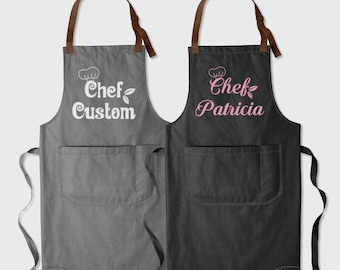 Custom Embroidered Apron, Personalized Chef Apron, Kitchen Embroidery Apron, Name Apron With Pocket, Custom Name Cooking Apron