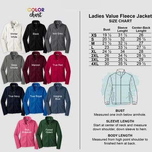 ladies's value flee jacket size chart