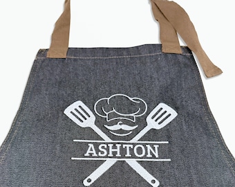 Personalized Embroidered Apron for Men Women, BBQ & Grill, Chef Embroidery Apron, Kitchen Apron, Custom Apron Gift, Barbeque Apron
