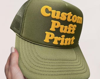Gorra de camionero con estampado PUFF personalizado, gorra de espuma personalizada, gorras personalizadas, estampado 3D, gorra de béisbol, gorra de camionero con parte trasera de malla, gorra de 5 paneles