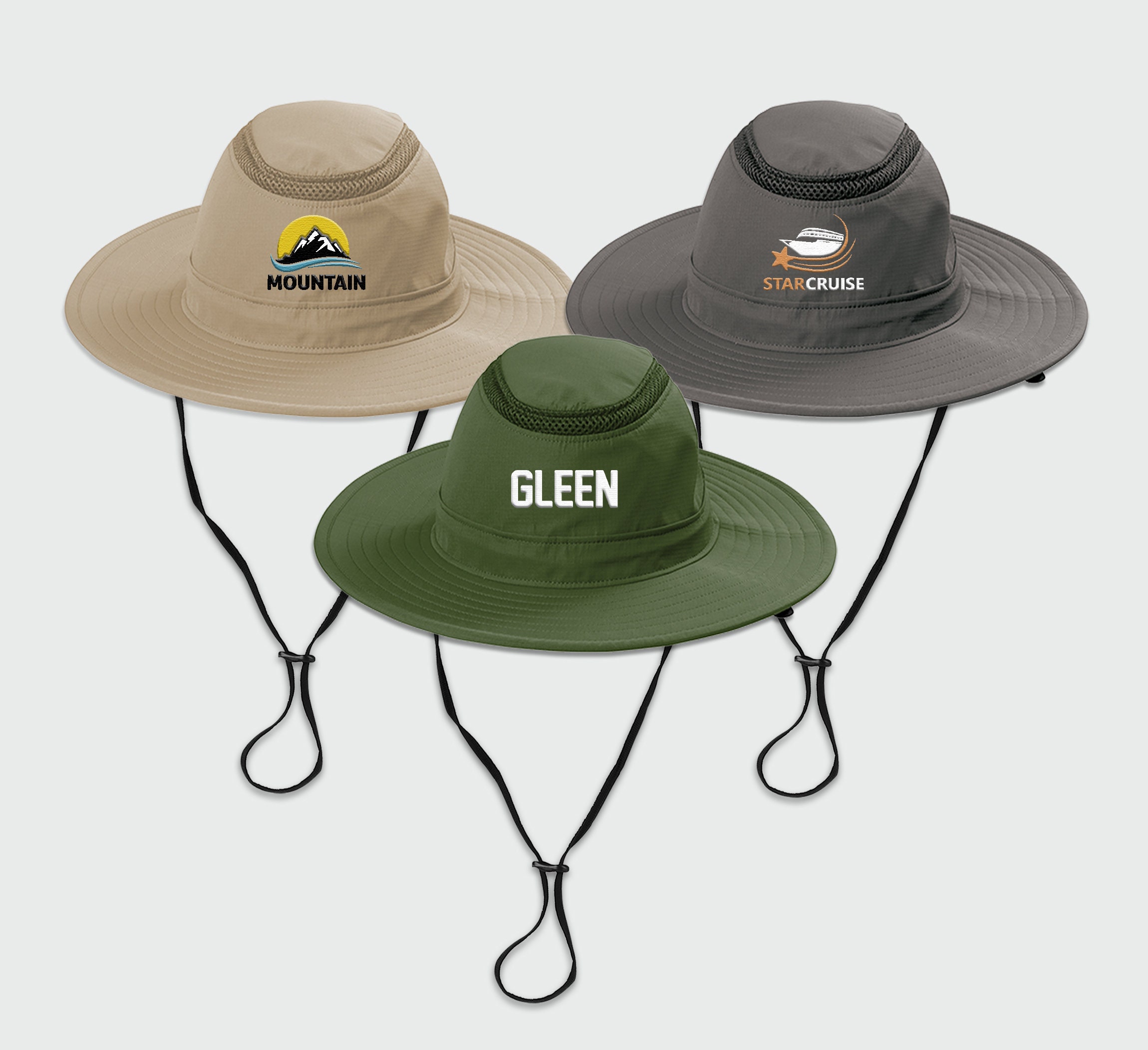 Customized Embroidered Wide Brim Hat, Custom Text Embroidery Ventilated Hat, Custom Initial Hat, Personalized Text Logo Design