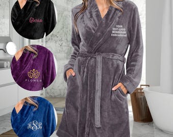 Bata de felpa personalizada para mujer, bata de felpa polar bordada a medida, regalo para damas de honor, bata de baño personalizada, batas de spa de felpa, bata de boda (6060)