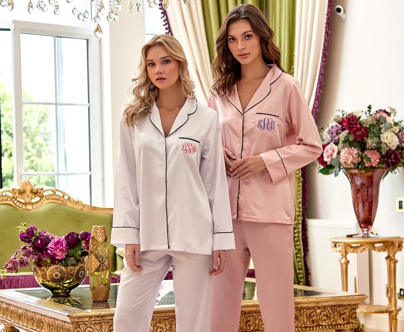 Satin Long Pajamas Set Bridesmaid Satin Pajamas Satin Pajama Etsy