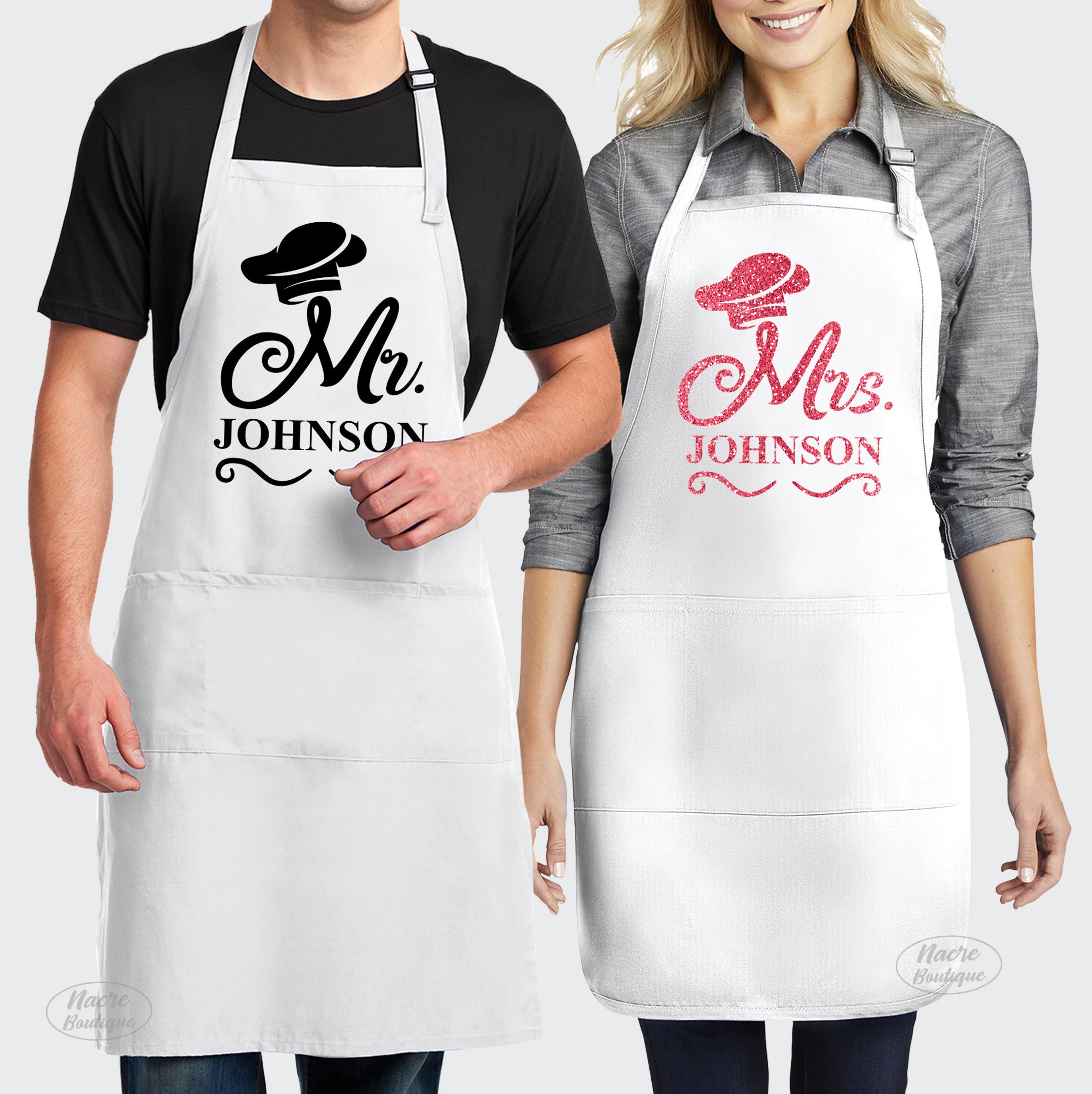 Prazoli His and Her Aprons Mr Mrs Established 2023 Couples Engagement Gifts, Cute Anniversary and Bridal Shower Gift, Apron Set of 2