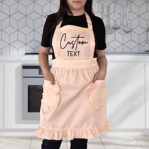 Custom Ruffled Apron, Personalized Frilly Kitchen Apron with Pockets Bild 1