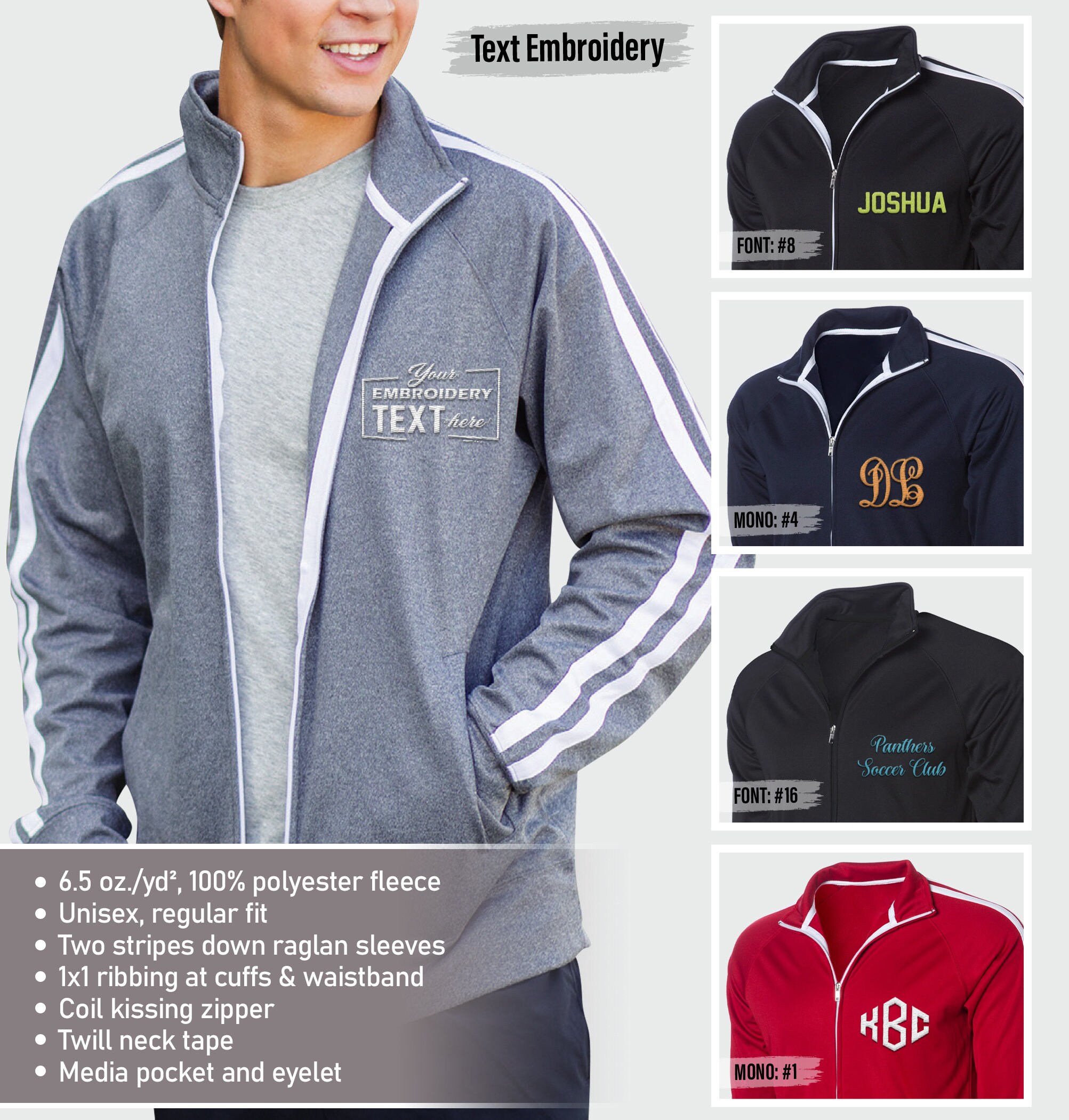 Custom Embroidered Full Zip Track Jacket, Custom Poly Tech