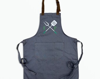Custom Embroidered Apron, Grilling BBQ Cooking Chef Apron, Kitchen Baking, Personalized Embroidered Apron for Men Women, Gift for Her