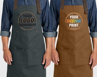 Personalized Embroidered Cotton Apron, Custom Kitchen Apron with Pockets