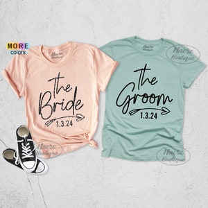 Bride Groom Shirts, Personalized Bride Groom Shirt, Just Married Shirt, Couples Shirts With Dates, 2024 Wedding Shirts, Bride Groom Shirt image 4