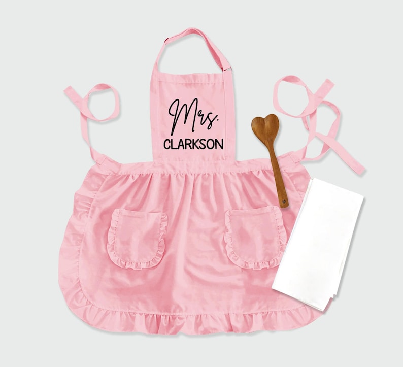 Custom Ruffled Apron, Personalized Frilly Kitchen Apron with Pockets Bild 10
