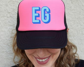 Custom Initial Trucker Hat, Shadow Monogram Cap