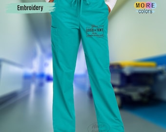 Custom Embroidery Scrub Pant, Hospital Scrub Pant,  WorkFlex Flare Leg Cargo Pant, Personalized Pant (WW4750)