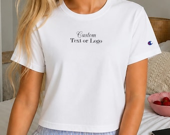 Personalized Women’s Cropped Shirt, Custom Name Heritage Crop Tee, Bachelorette Party Tshirt, Cotton Crop Top, Add Your Text Logo