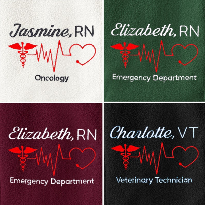 a series of four medical towels with the names of different departments