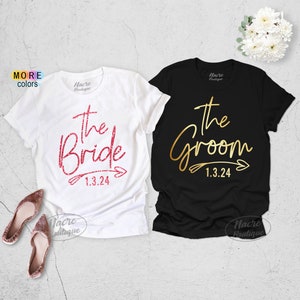 Bride Groom Shirts, Personalized Bride Groom Shirt, Just Married Shirt, Couples Shirts With Dates, 2024 Wedding Shirts, Bride Groom Shirt image 1