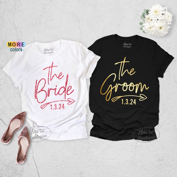 Bride Groom Shirts, Personalized Bride Groom Shirt, Just Married Shirt, Couples Shirts With Dates, 2024 Wedding Shirts, Bride Groom  Shirt