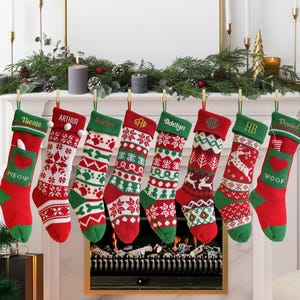 Custom Knitted Christmas Stockings, Custom Christmas Stocking, Family Christmas Stocking, Custom Embroidered Christmas Stocking