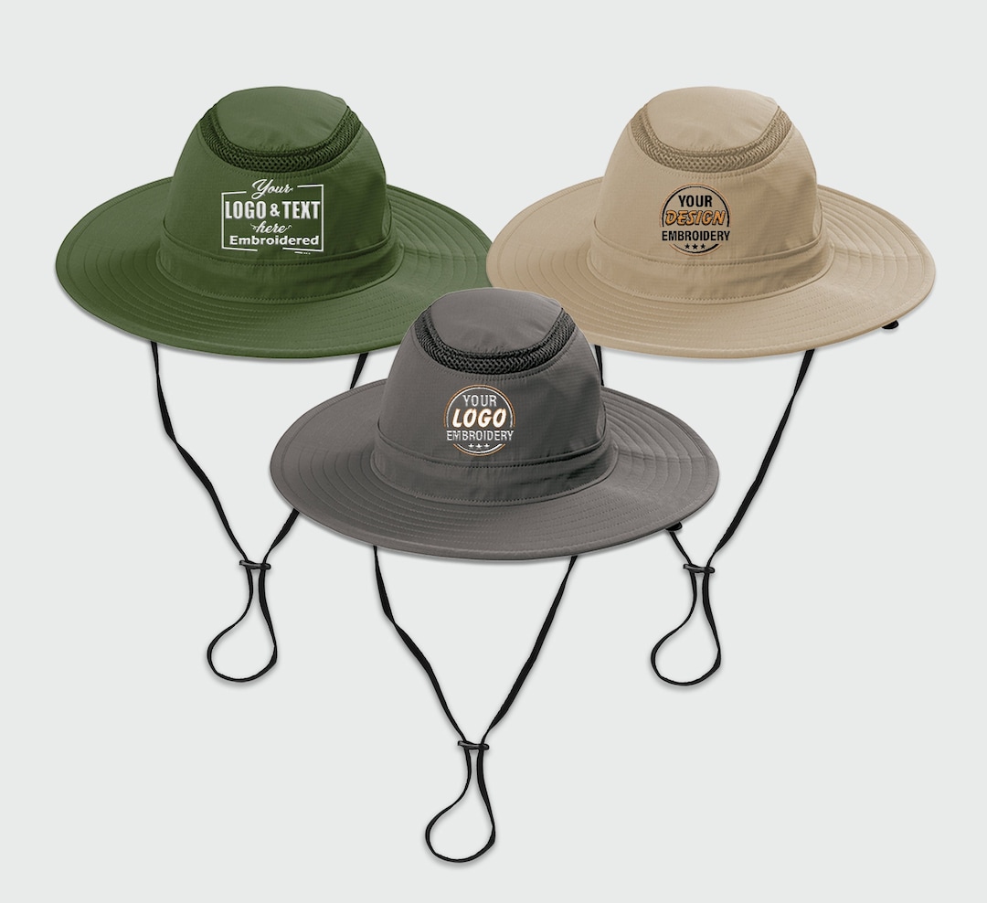 Customized Embroidered Wide Brim Hat, Custom Text Embroidery Ventilated