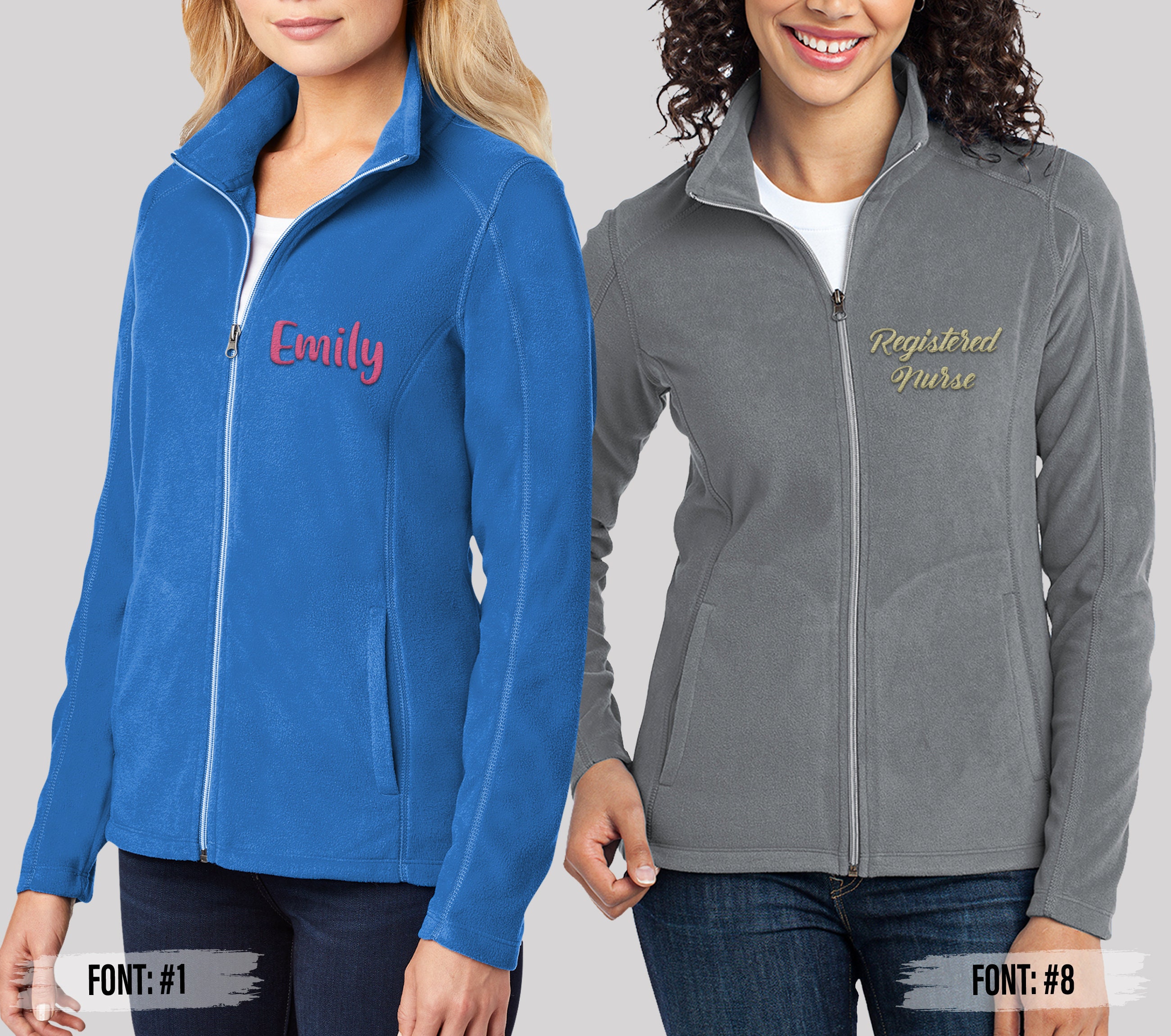 Custom Embroidered Ladies Microfleece Jacket, Personalized Text Full ...