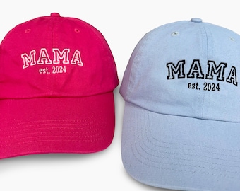 Custom Embroidered Mama Hat, Mama Hat with Est Year, Personalized Date, Mom Hat, Nanny Hat, Pregnancy Announcement, Grandma Hat (VC300A)