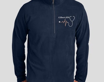 Custom Embroidered RN Jacket, Registered Nurse Jacket, Personalized name with Stethoscope Jacket, Scrub Jacket, Half Zip Jacket F224