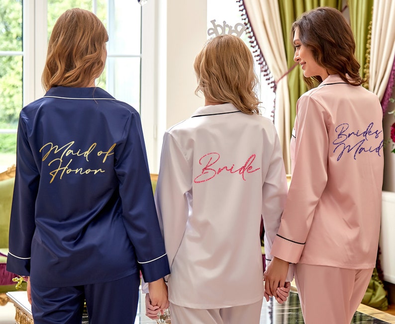 Bridesmaid Satin Pajamas Satin Long Pajamas Set Satin Pajama Etsy