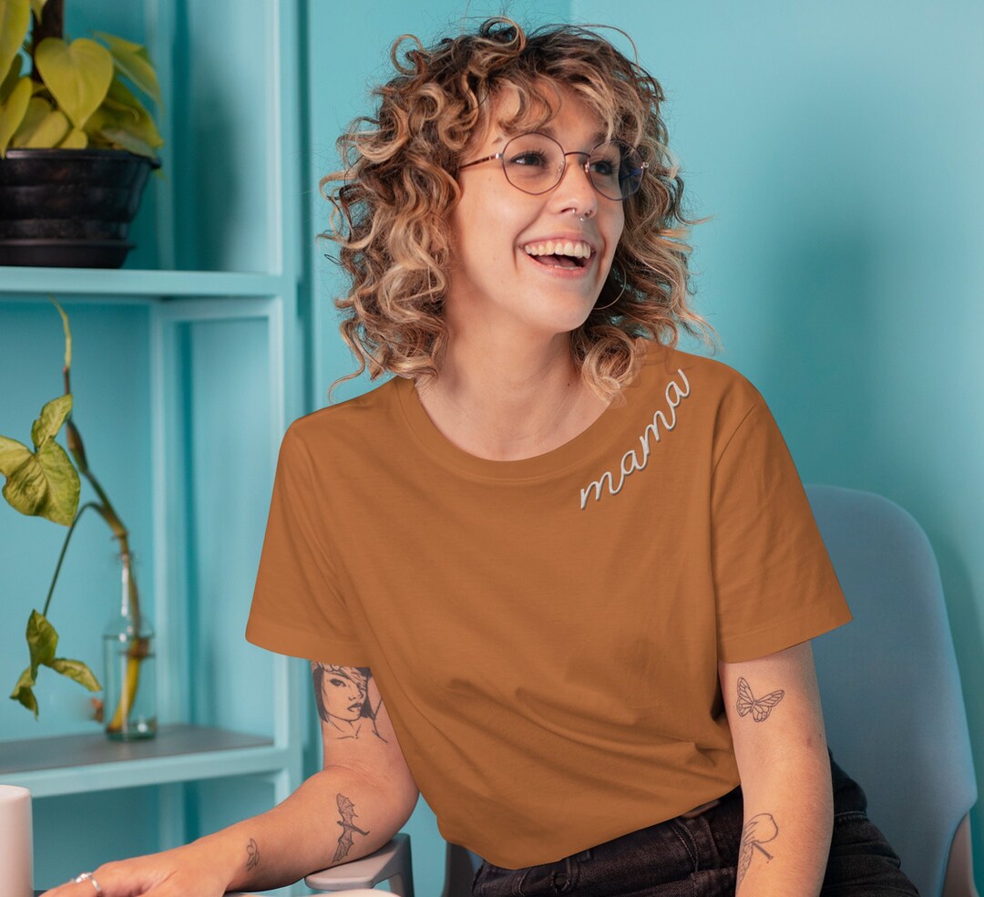 Mama Shirt, Embroidered Mama Shirt, Mama on Neckline