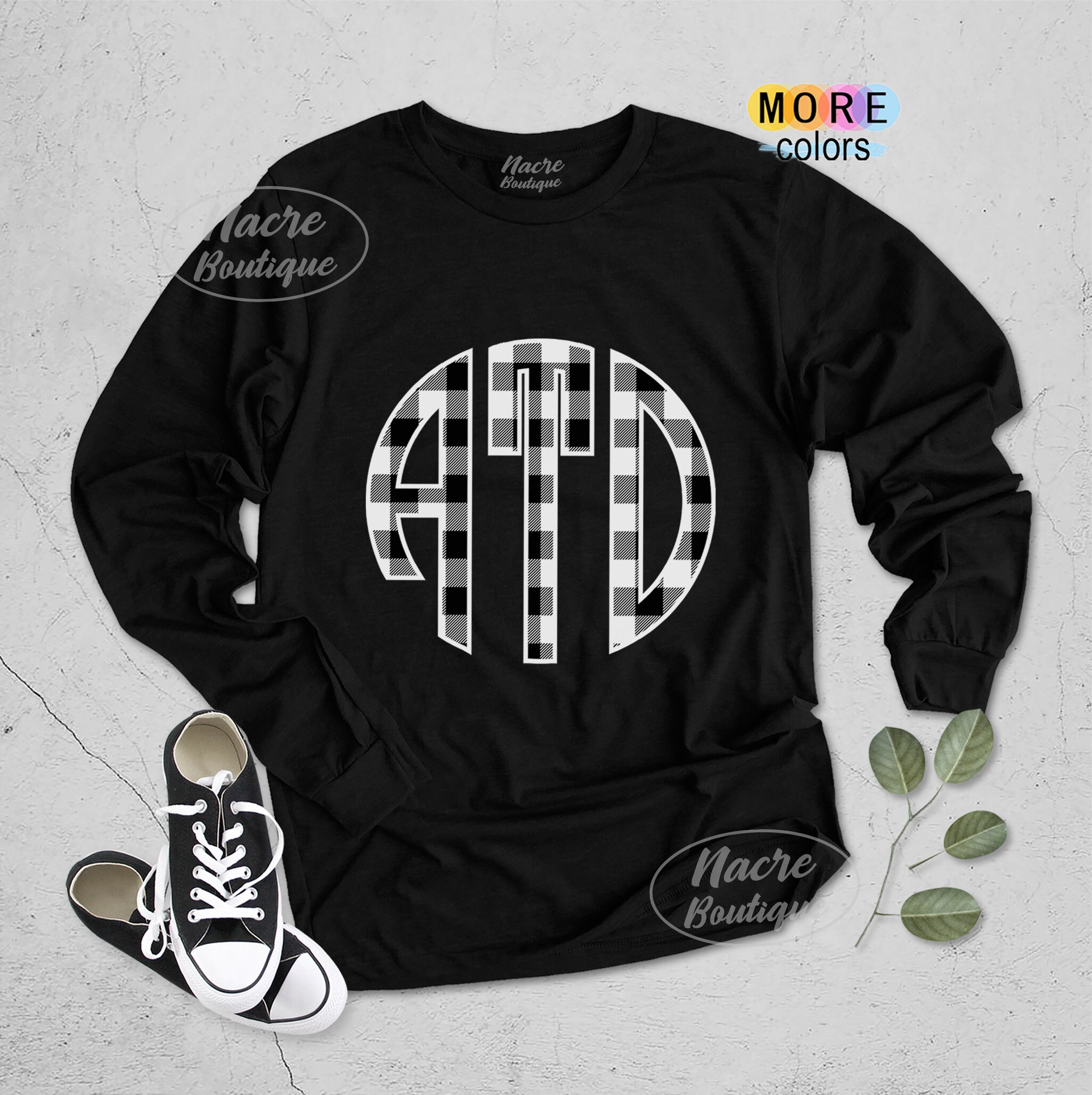 Plaid Long Sleeve Shirt, Personalized Monogram Long Sleeve Shirt 